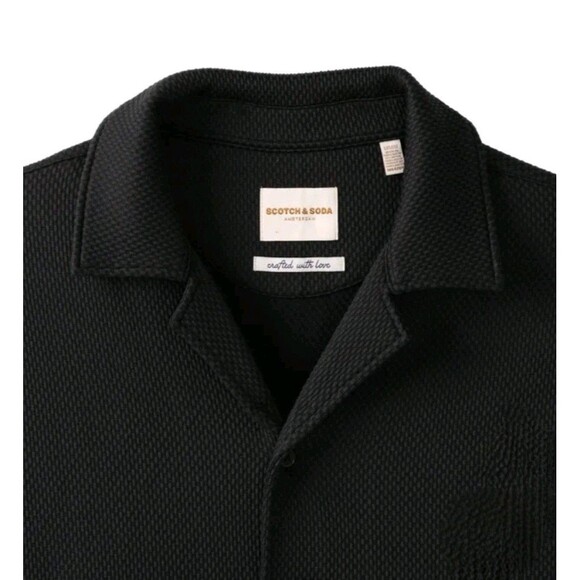 Scotch & Soda Men's Amsterdam Textured Knit Button Up Shirt Relaxed Black Size M - Picture 6 of 16